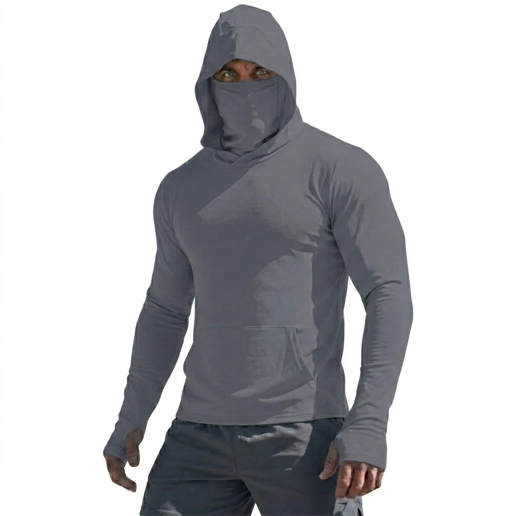 UPF50+ Performance Langarm-T-Shirt für Herren, Sommer-Hoodie, lässig, Sonnenlauf, schnell trocknend, Sonnenschutz, Angeln, Eisseiden-Pullover-Shirt