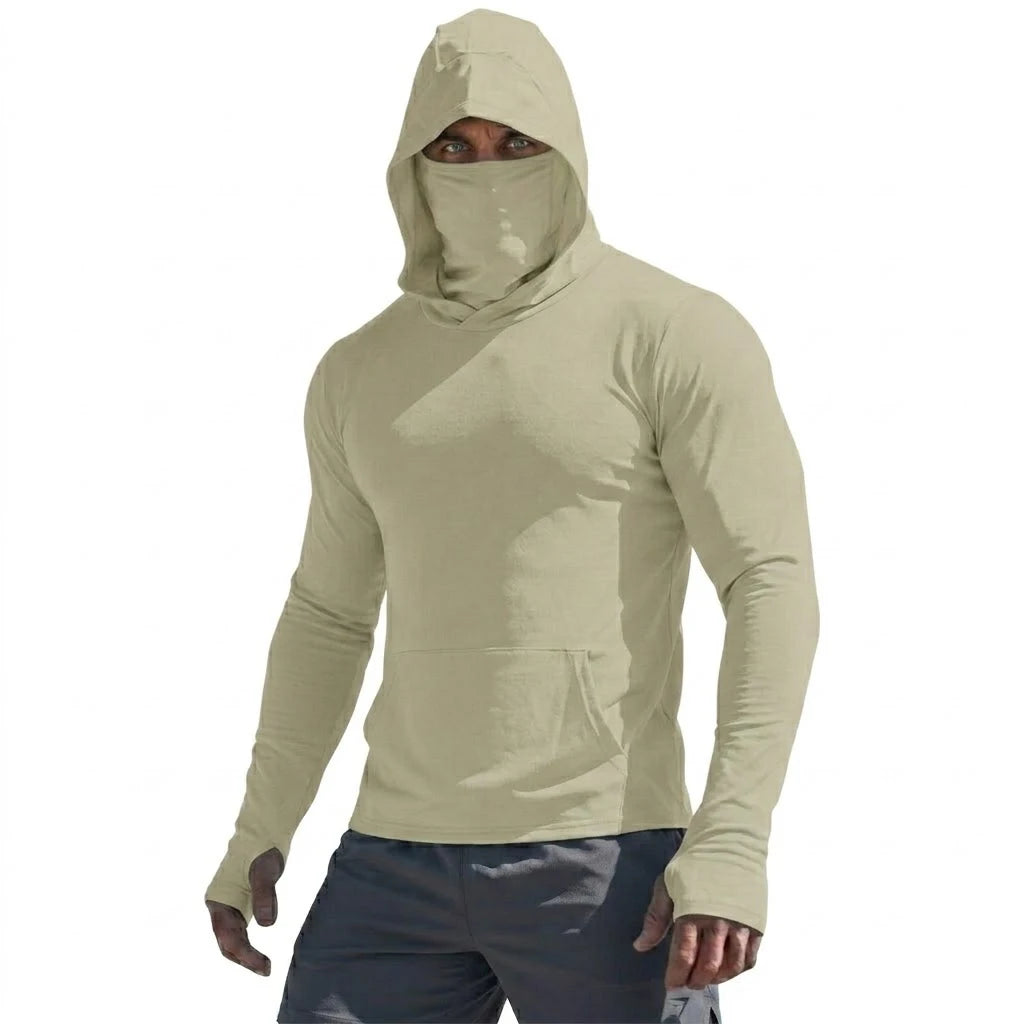 UPF50+ Performance Langarm-T-Shirt für Herren, Sommer-Hoodie, lässig, Sonnenlauf, schnell trocknend, Sonnenschutz, Angeln, Eisseiden-Pullover-Shirt