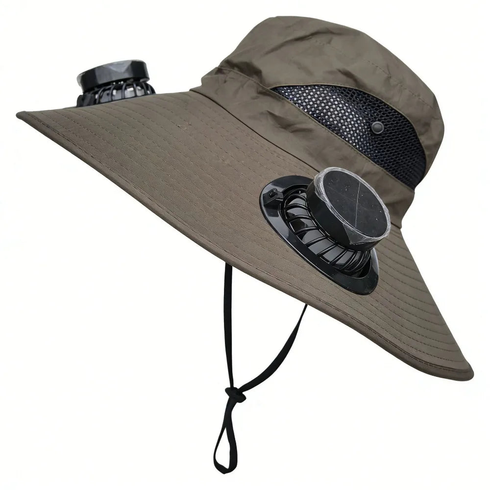 Bequemer Solarventilator-Doppellüfter-Hut Atmungsaktiv 3 Geschwindigkeiten Sommer-Ventilator-Visierkappe Tragbarer UV-Schutz Fischerhut für heißes Wetter