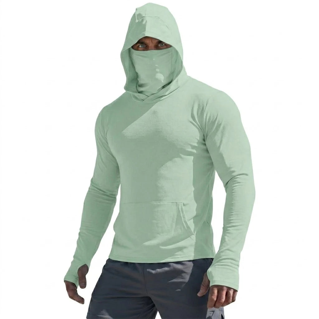 UPF50+ Performance Langarm-T-Shirt für Herren, Sommer-Hoodie, lässig, Sonnenlauf, schnell trocknend, Sonnenschutz, Angeln, Eisseiden-Pullover-Shirt