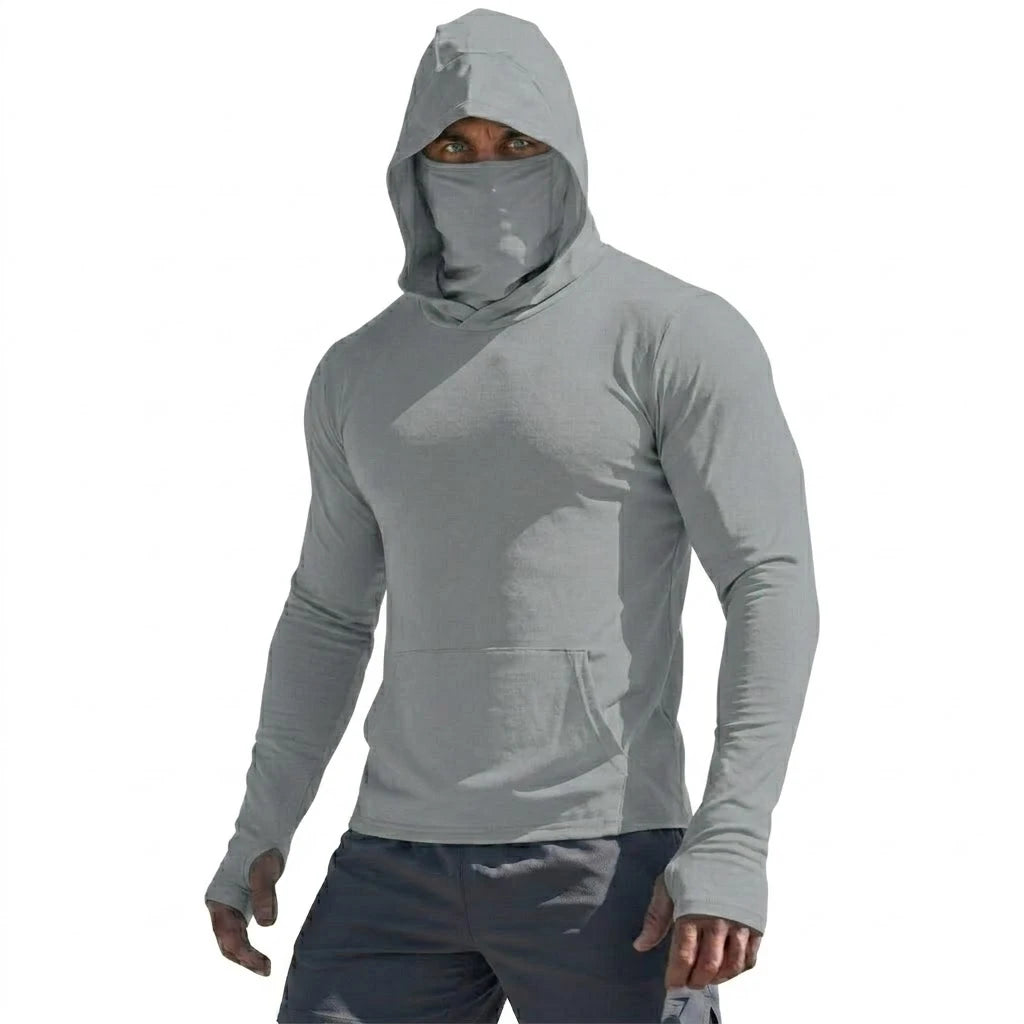 UPF50+ Performance Langarm-T-Shirt für Herren, Sommer-Hoodie, lässig, Sonnenlauf, schnell trocknend, Sonnenschutz, Angeln, Eisseiden-Pullover-Shirt