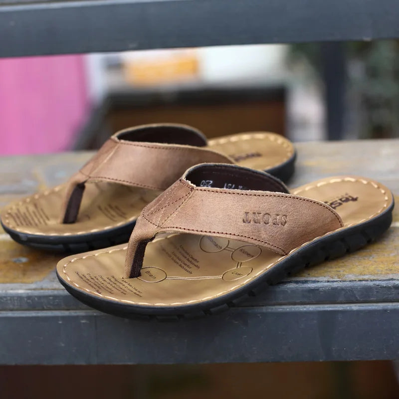 Sandales en cuir véritable – Tongs homme été style leisure