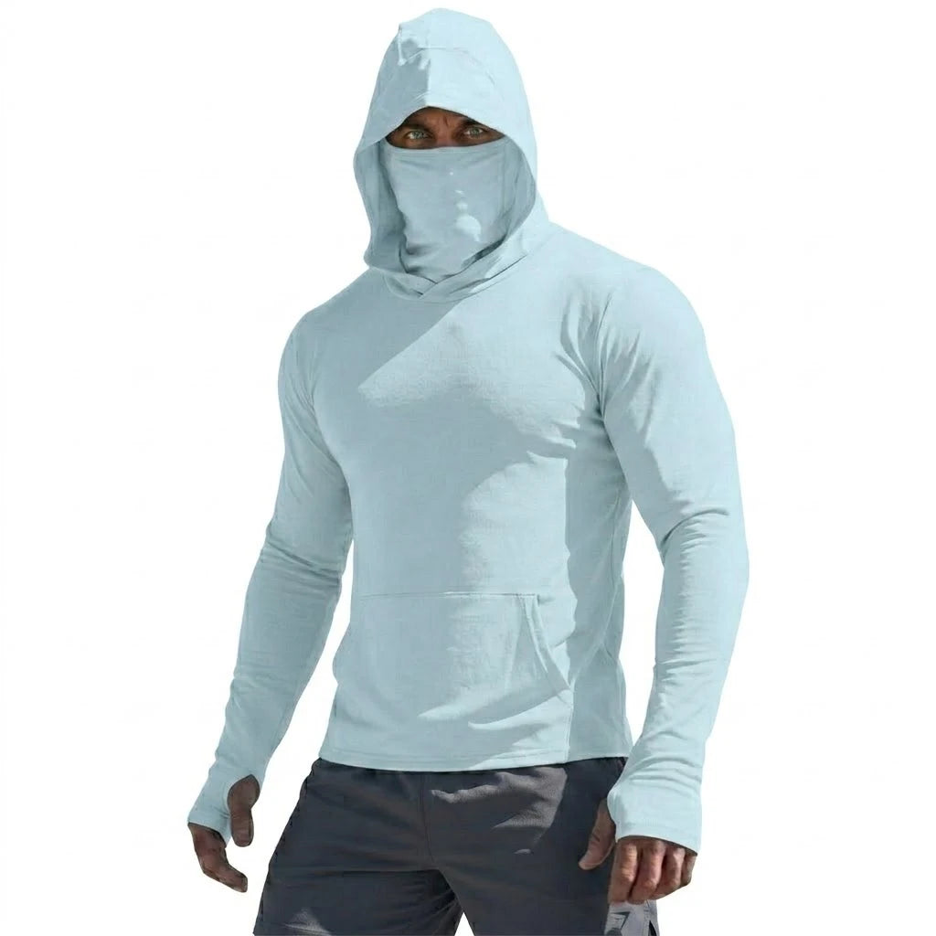 UPF50+ Performance Langarm-T-Shirt für Herren, Sommer-Hoodie, lässig, Sonnenlauf, schnell trocknend, Sonnenschutz, Angeln, Eisseiden-Pullover-Shirt