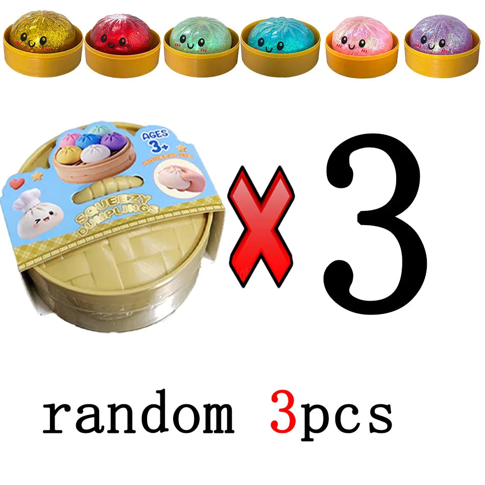Squishy Dumpling pailletés — Coffret de figurines antistress – 3 pièces aléatoires | Chillvibes