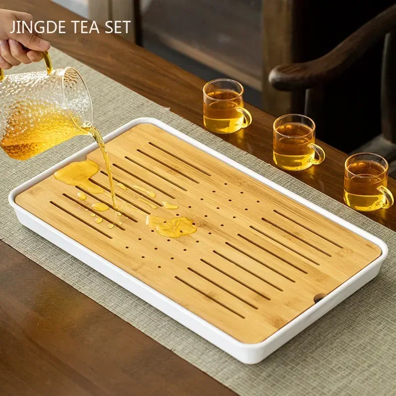 Chinesisches Tablett aus natürlichem Bambus, Abtropfschale, Teetablett zur Wasseraufbewahrung, traditionelles Teeservice, dekoratives Teetablett für den Haushalt