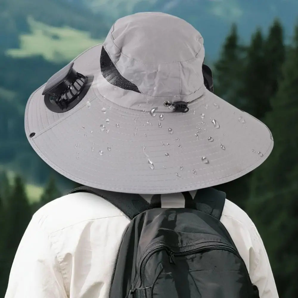 Bequemer Solarventilator-Doppellüfter-Hut Atmungsaktiv 3 Geschwindigkeiten Sommer-Ventilator-Visierkappe Tragbarer UV-Schutz Fischerhut für heißes Wetter