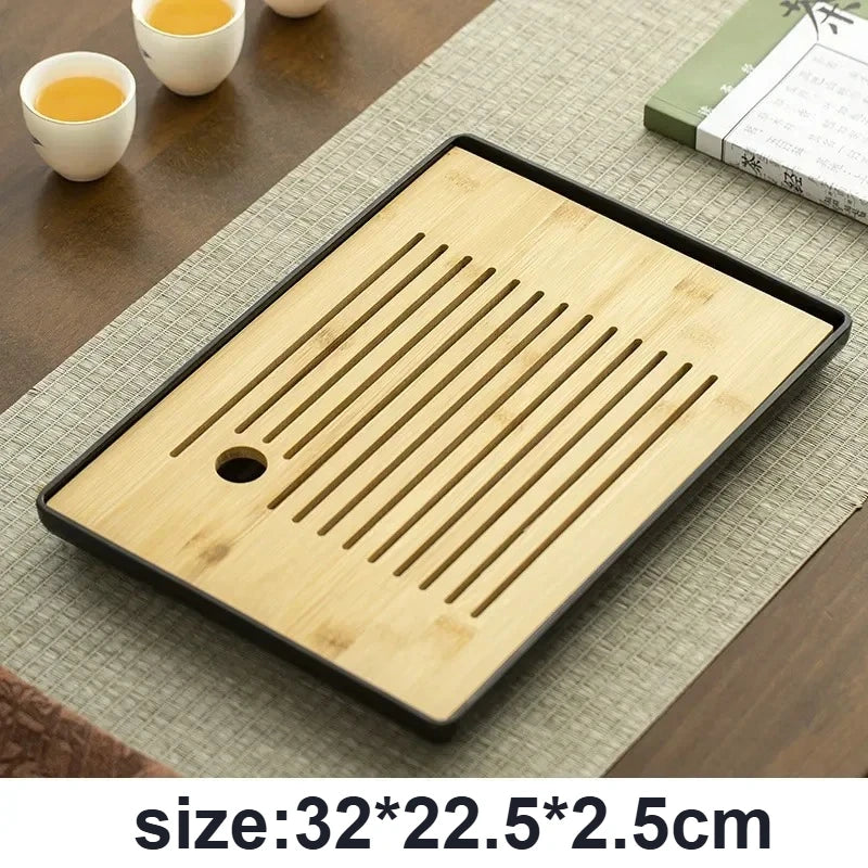 Chinesisches Tablett aus natürlichem Bambus, Abtropfschale, Teetablett zur Wasseraufbewahrung, traditionelles Teeservice, dekoratives Teetablett für den Haushalt