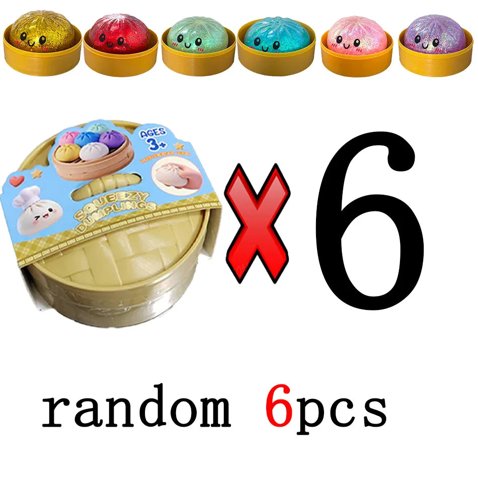 Squishy Dumpling pailletés — Coffret de figurines antistress – 6 pièces aléatoires | Chillvibes