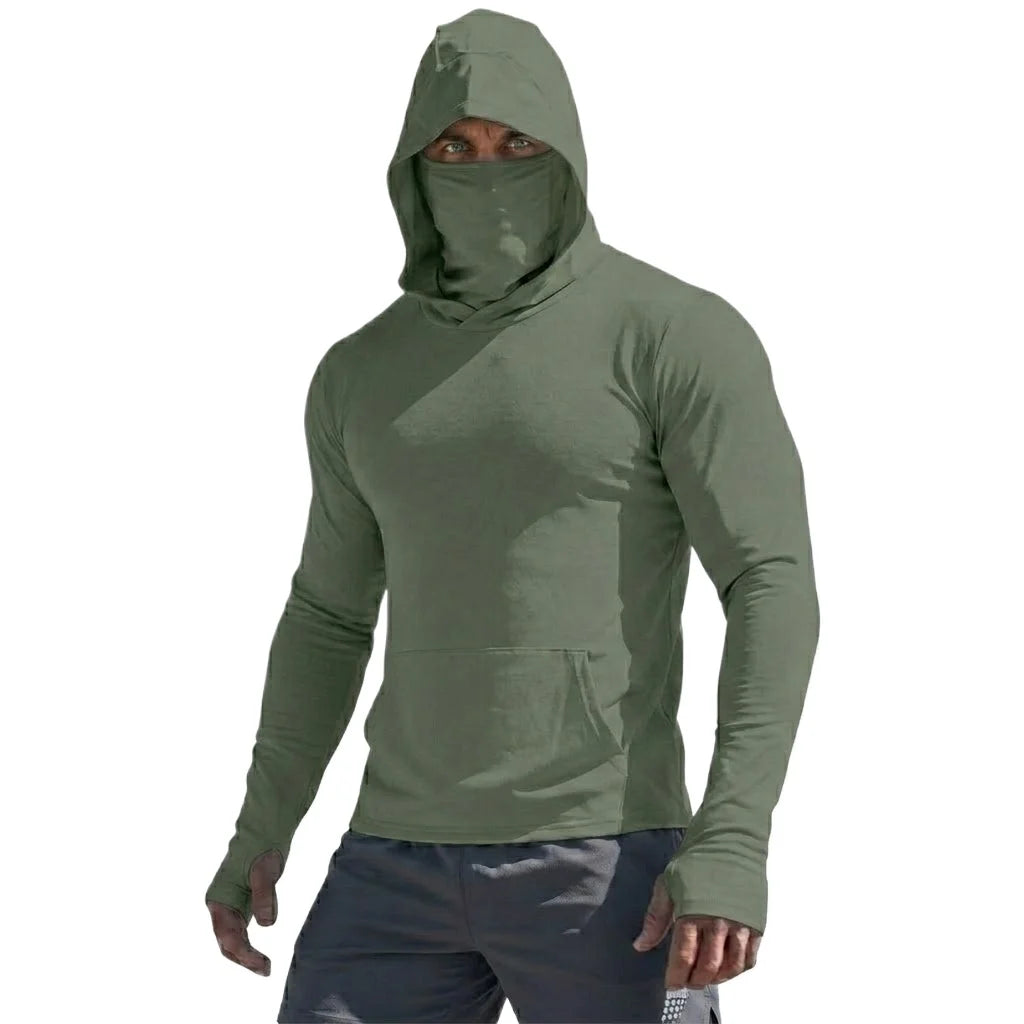 UPF50+ Performance Langarm-T-Shirt für Herren, Sommer-Hoodie, lässig, Sonnenlauf, schnell trocknend, Sonnenschutz, Angeln, Eisseiden-Pullover-Shirt