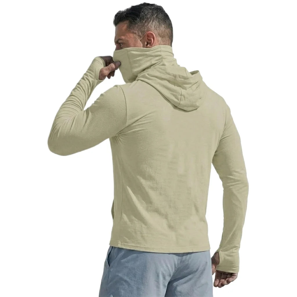 UPF50+ Performance Langarm-T-Shirt für Herren, Sommer-Hoodie, lässig, Sonnenlauf, schnell trocknend, Sonnenschutz, Angeln, Eisseiden-Pullover-Shirt
