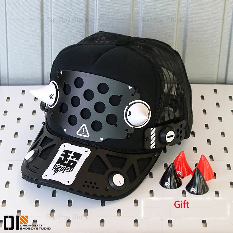 Masque cyberpunk cosplay avec accessoires — Look sci-fi mécanique