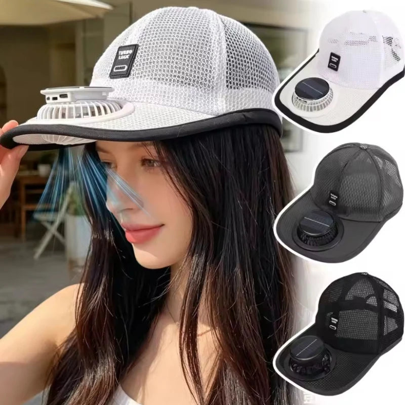 Atmungsaktiver Sonnenhut mit Solarventilator, Sonnenblocker Baseballkappe mit Solarventilator, USB-Ladelüfter, Outdoor-Sonnenhüte, Sonnenschutzhüte