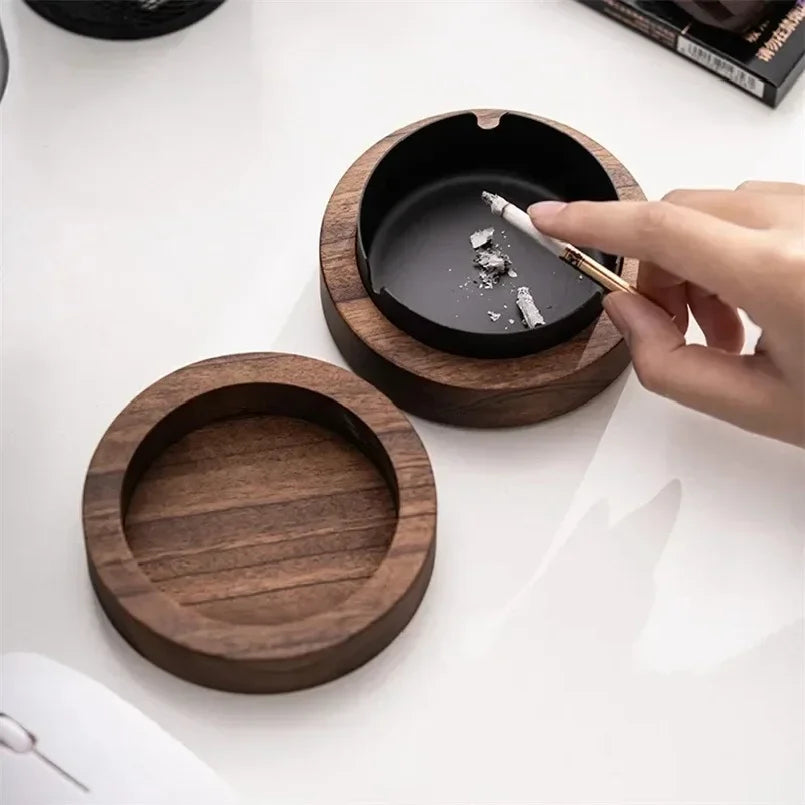 Cendrier en noyer – Couvercle et cuve inox amovible – vue 4 | Chillvibes