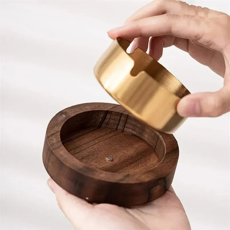 Cendrier en noyer – Couvercle et cuve inox amovible – vue 5 | Chillvibes