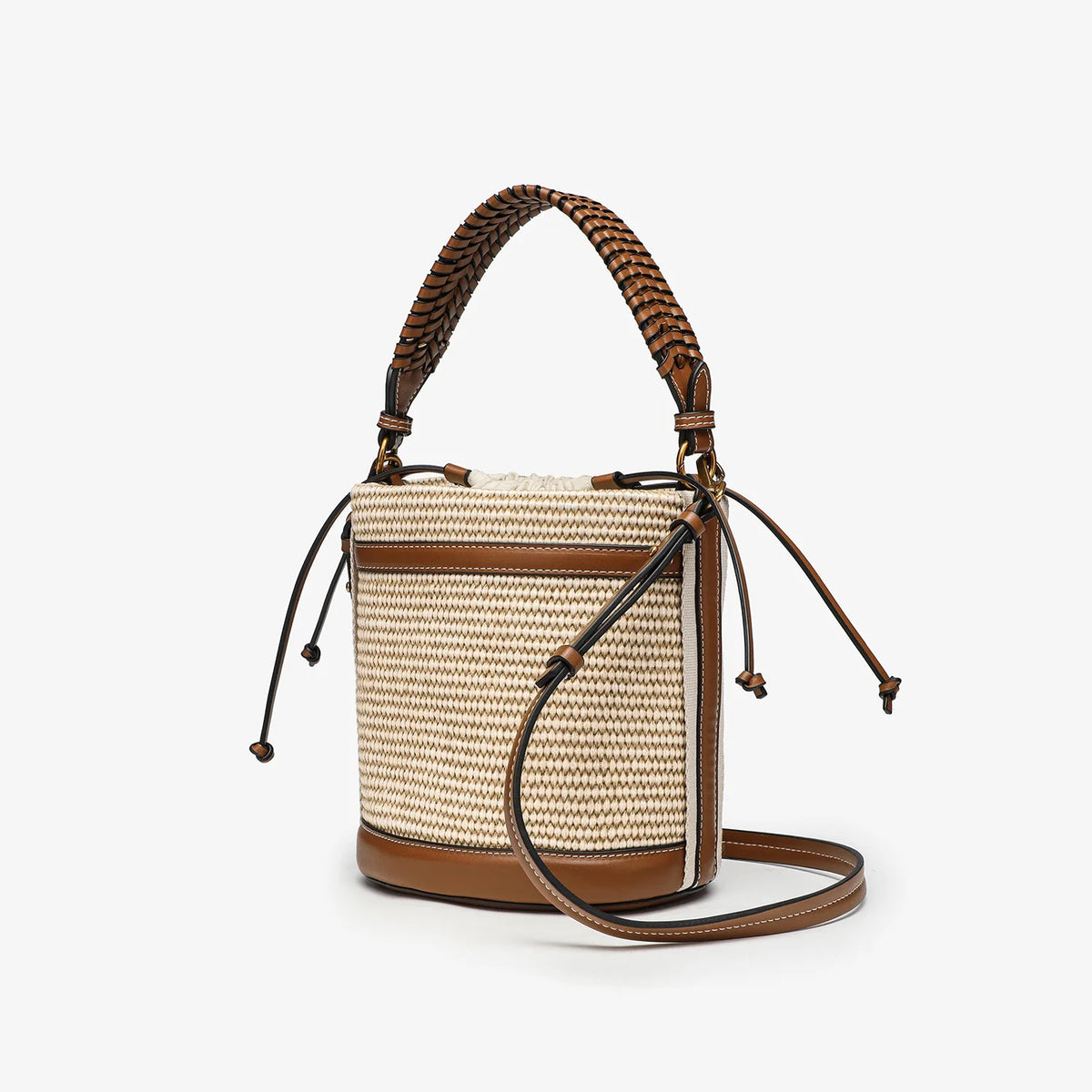 Sac seau en paille tressée – Bandoulière amovible, beige | Chillvibes