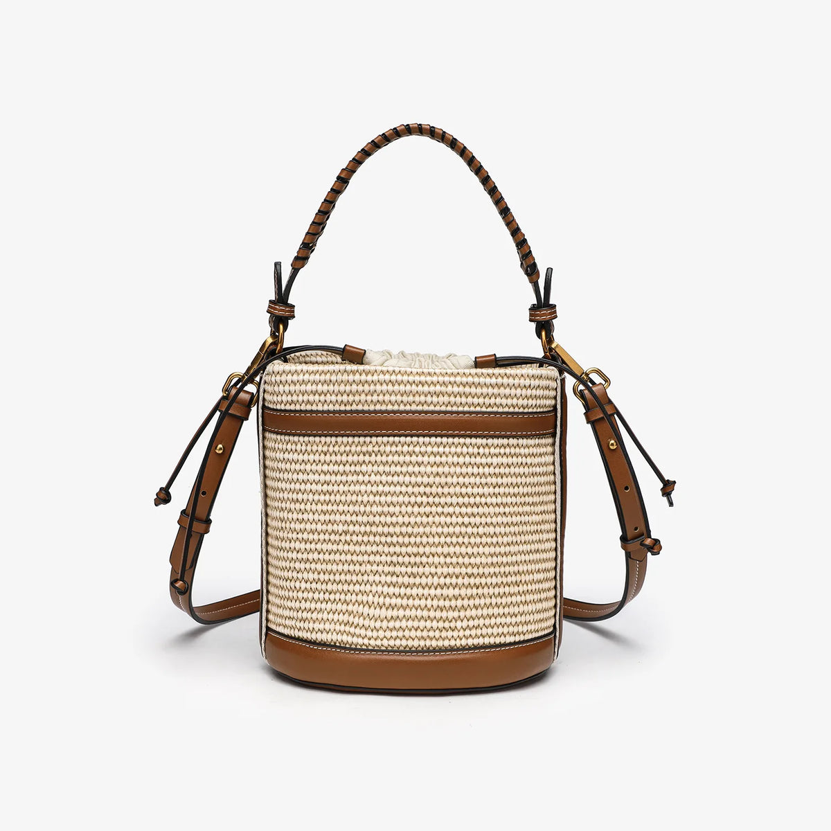 Sac seau en paille tressée – Bandoulière amovible, beige – vue 2 | Chillvibes