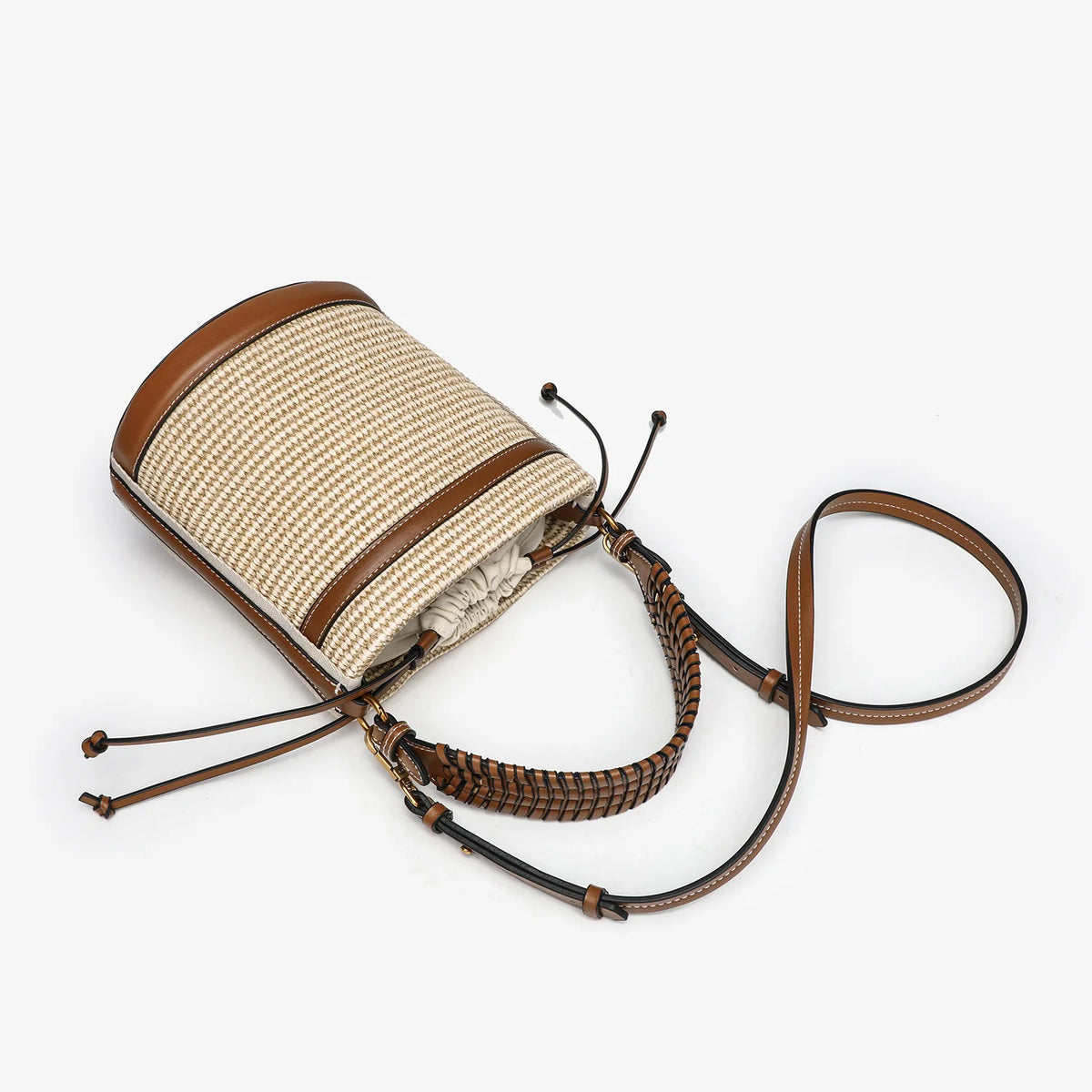 Sac seau en paille tressée – Bandoulière amovible, beige – vue 3 | Chillvibes