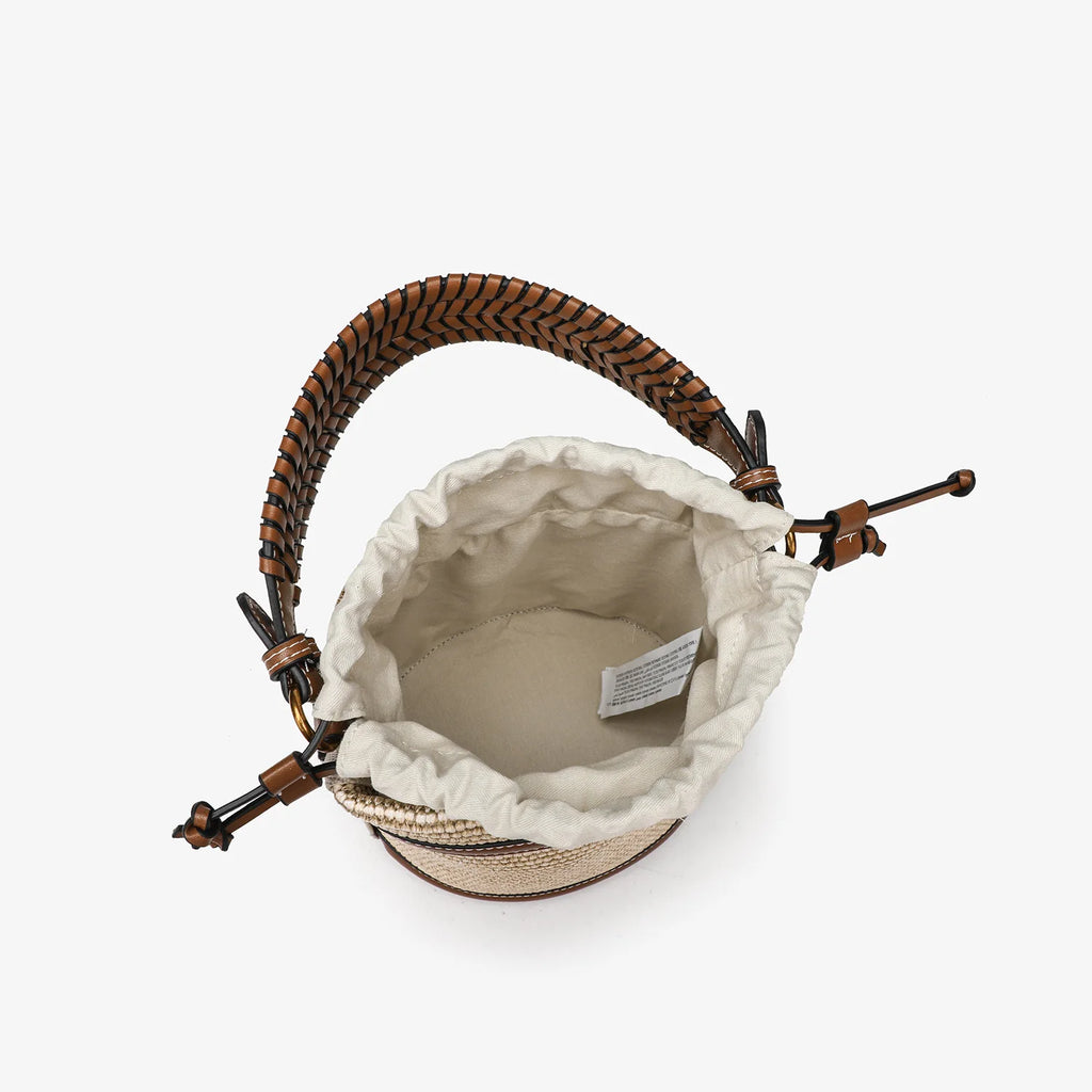 Sac seau en paille tressée – Bandoulière amovible, beige – vue 4 | Chillvibes