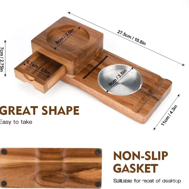 Solid Wood Cigar Ashtray Set - Whiskey Glass Holder & Humidor Drawer, Luxury Cigar Accessories Box with Cutter Rest – vue 2