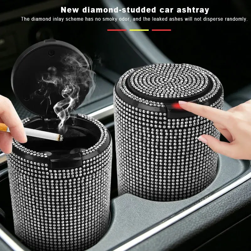 Cendrier de voiture à strass – Couvercle et éclairage LED – vue 2 | Chillvibes