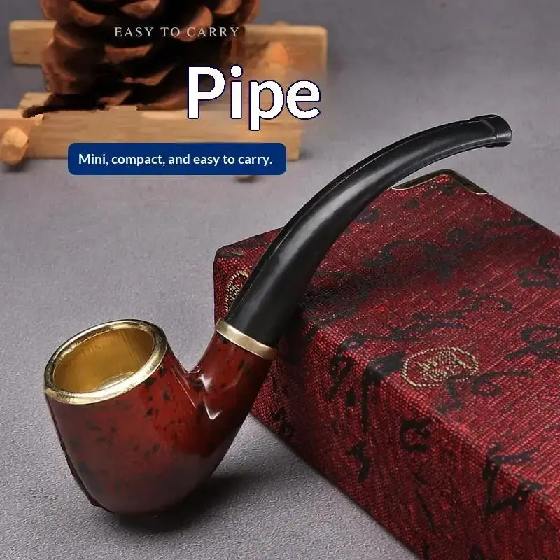 Durable Mini Cigarette Pipe Imitation Wood Pipe Men's Classic Resin Pipe Old-Fashioned Dry Pipe… – vue 2 | Chillvibes