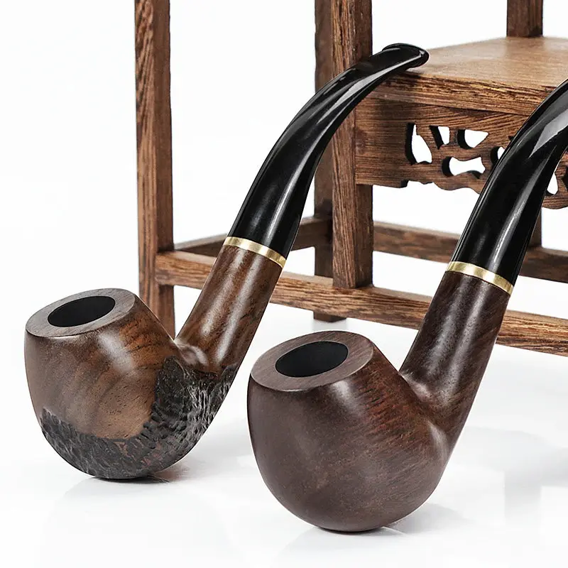 9mm Filter Top Grade Ebony Wood Pipe Tobacco Handmade Smoking Pipe Vintage Bent Engarved Smoke Pipe Accessory | Chillvibes