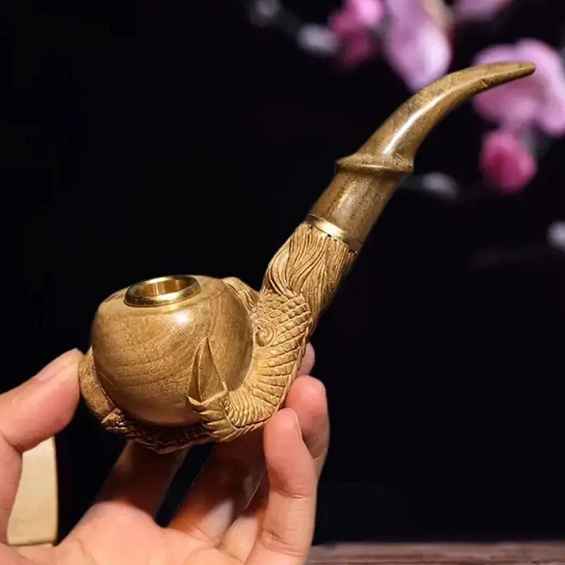 1pc Tobacco Pipe Dragon Claw Handmade Solid Wood Pipe Pot Filter High-grade Carved Small Leaf Red… – vue 2 | Chillvibes