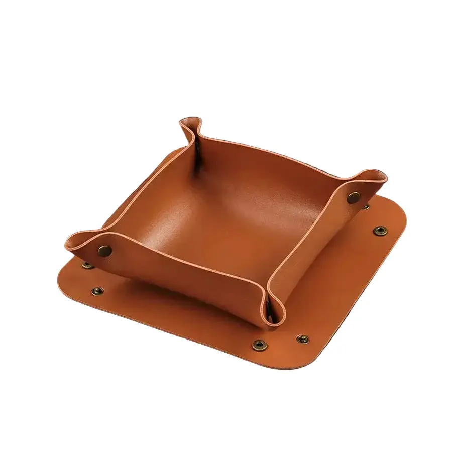 Plateau vide-poche en simili cuir – 20 × 20 cm