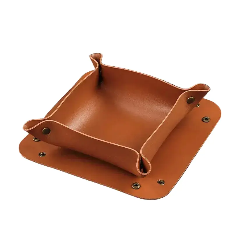 Plateau vide-poche en simili cuir – 20 × 20 cm